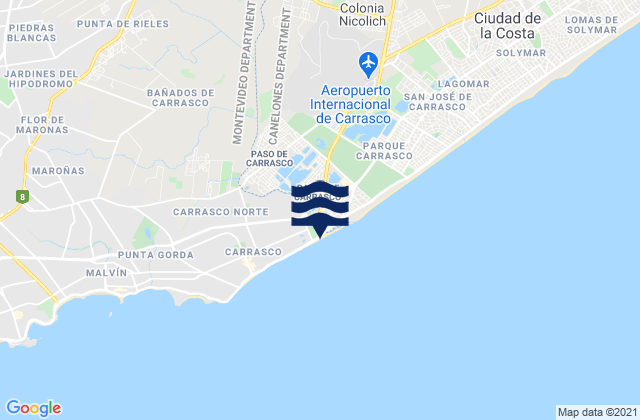 Carte des horaires des marées pour Playa Miramar, Uruguay