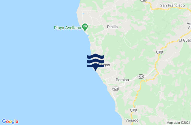 Carte des horaires des marées pour Playa Negra, Costa Rica