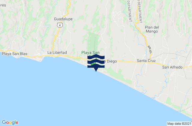 Carte des horaires des marées pour Playa San Diego, El Salvador