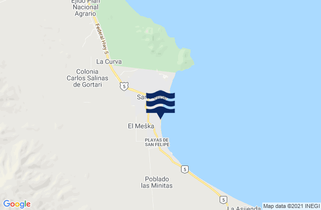 Carte des horaires des marées pour Playa San Felipe, Mexico