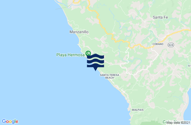 Carte des horaires des marées pour Playa Santa Teresa, Costa Rica