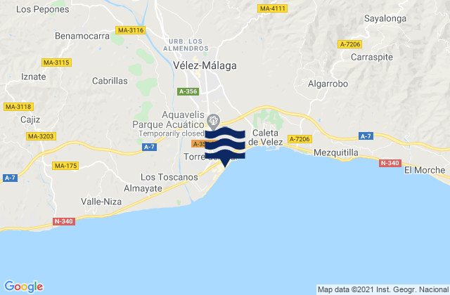 Carte des horaires des marées pour Playa Torre Del Mar, Spain