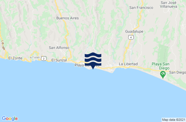 Carte des horaires des marées pour Playa de Conchalío, El Salvador