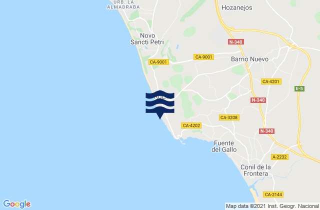 Carte des horaires des marées pour Playa de Conil, Spain