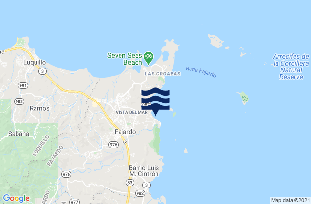 Carte des horaires des marées pour Playa de Fajardo, Puerto Rico