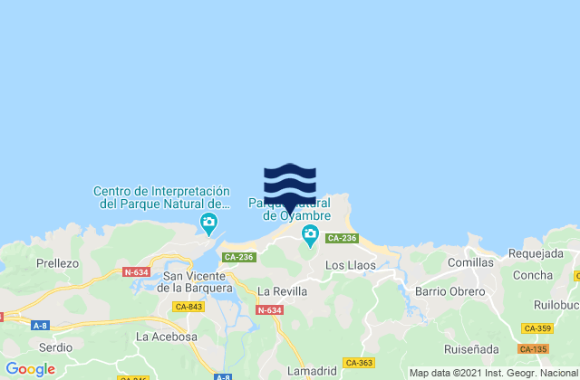Carte des horaires des marées pour Playa de Gerra, Spain