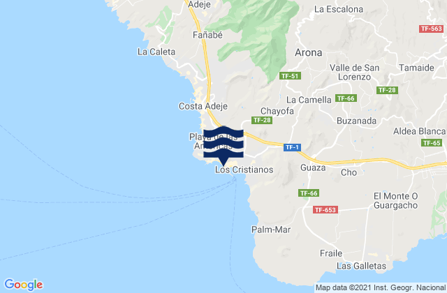 Carte des horaires des marées pour Playa de Los Cristianos, Spain