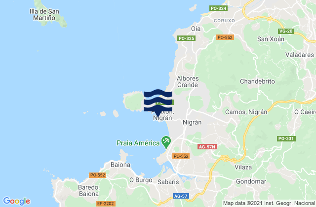 Carte des horaires des marées pour Playa de Madorra, Portugal