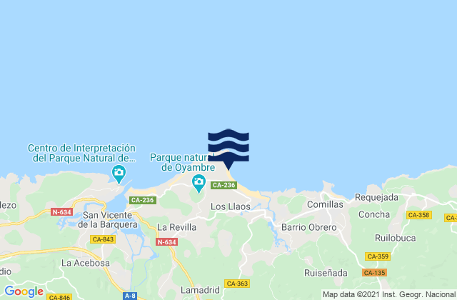Carte des horaires des marées pour Playa de Oyambre, Spain