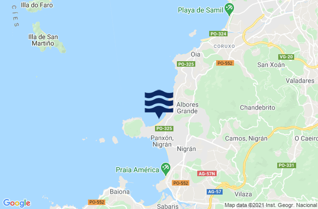 Carte des horaires des marées pour Playa de Patos (El Pico), Portugal