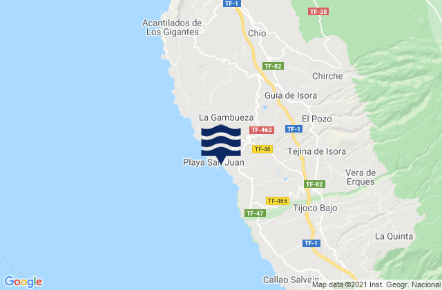 Carte des horaires des marées pour Playa de San Juan, Spain