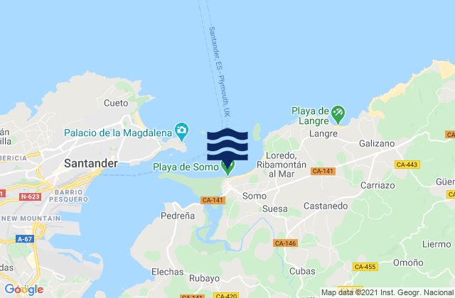 Carte des horaires des marées pour Playa de Somo, Spain