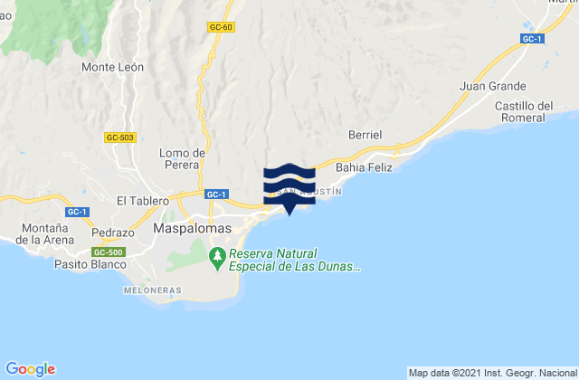 Carte des horaires des marées pour Playa de las Burras, Spain