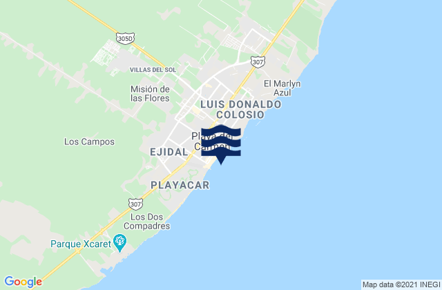 Carte des horaires des marées pour Playa del Carmen, Mexico