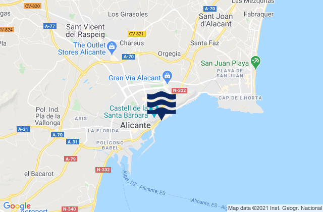 Carte des horaires des marées pour Playa del Cocó, Spain