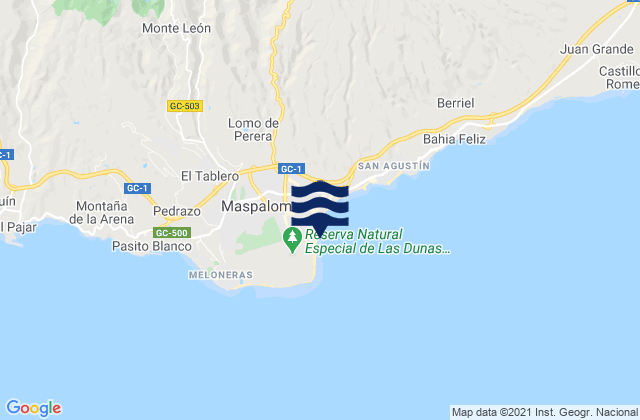 Carte des horaires des marées pour Playa del Inglés, Spain