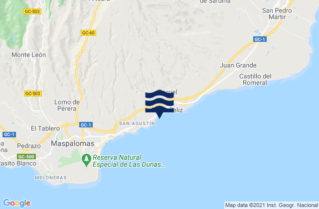 Carte des horaires des marées pour Playa del Águila, Spain