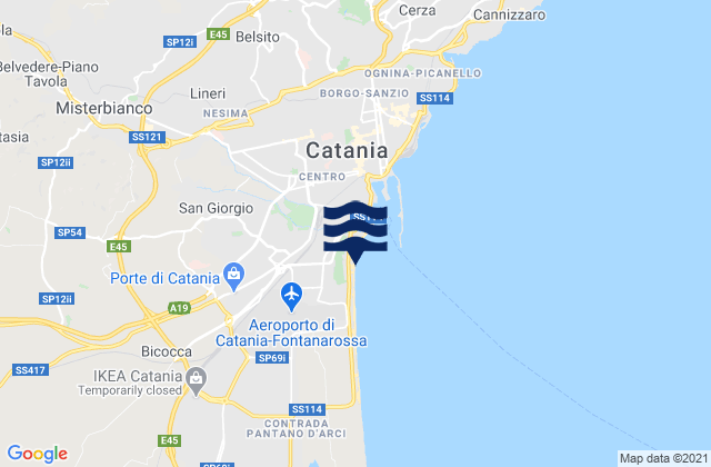Carte des horaires des marées pour Playa di Catania, Italy