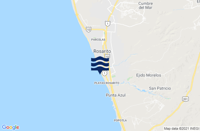 Carte des horaires des marées pour Playas Rosarito, Mexico