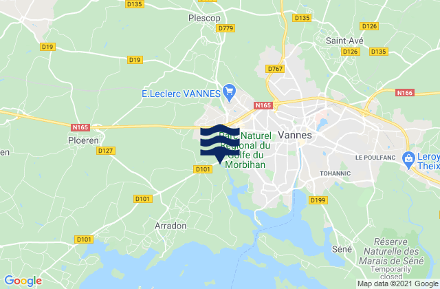 Carte des horaires des marées pour Plescop, France