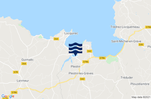 Carte des horaires des marées pour Plestin-les-Grèves, France