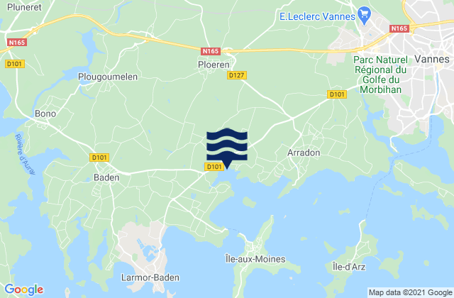 Carte des horaires des marées pour Ploeren, France