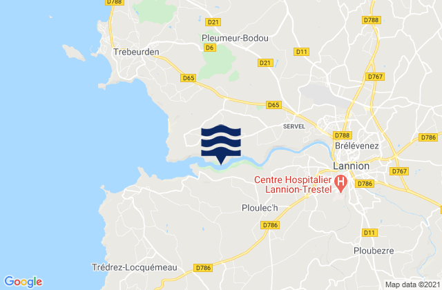 Carte des horaires des marées pour Ploumilliau, France
