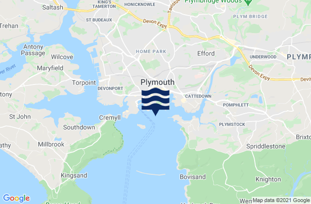 Carte des horaires des marées pour Plymouth Hoe (West) Beach, United Kingdom