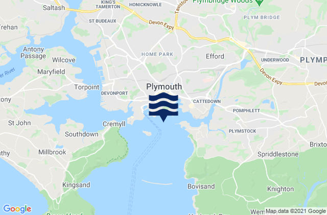 Carte des horaires des marées pour Plymouth, United Kingdom
