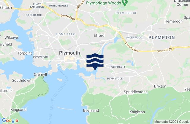 Carte des horaires des marées pour Plympton, United Kingdom