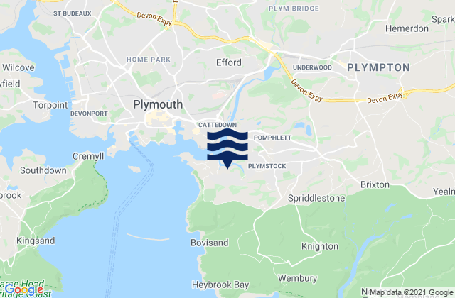 Carte des horaires des marées pour Plymstock, United Kingdom