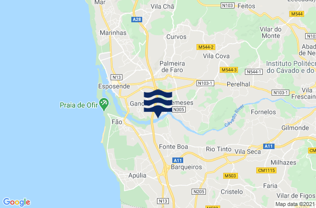 Carte des horaires des marées pour Poca, Portugal