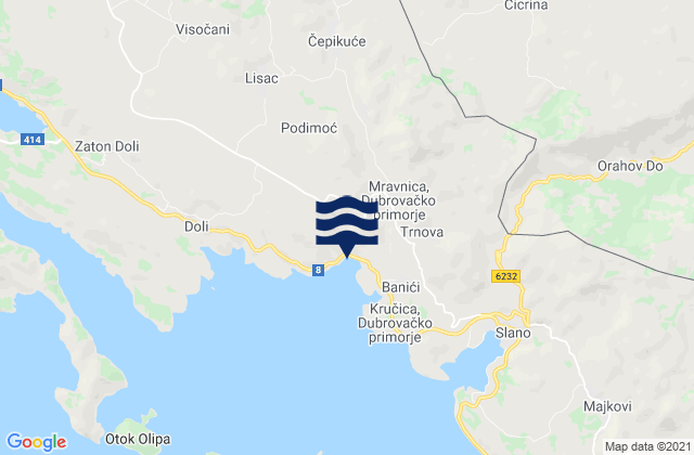 Carte des horaires des marées pour Podgora, Croatia