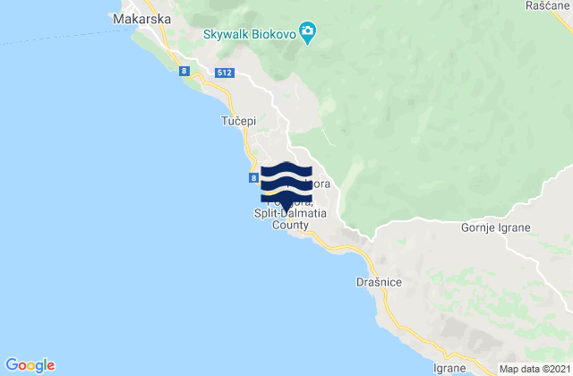 Carte des horaires des marées pour Podgora, Croatia