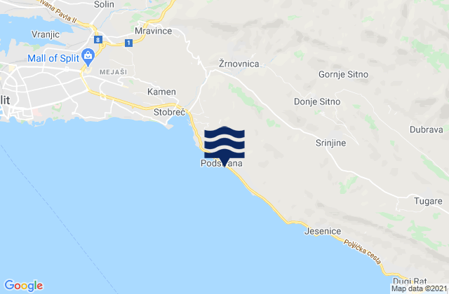 Carte des horaires des marées pour Podstrana, Croatia