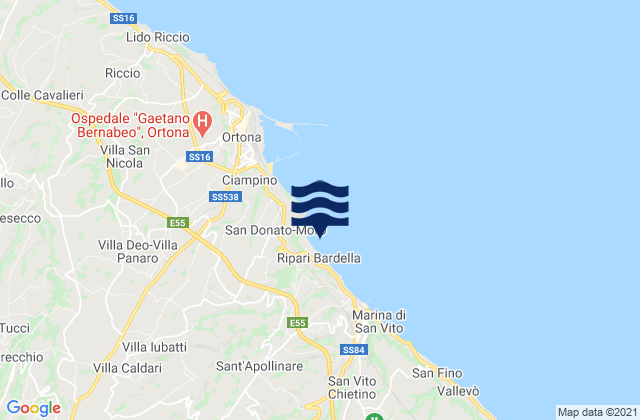 Carte des horaires des marées pour Poggiofiorito, Italy