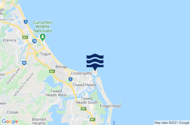 Carte des horaires des marées pour Point Danger, Australia