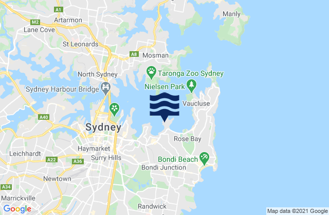 Carte des horaires des marées pour Point Piper, Australia