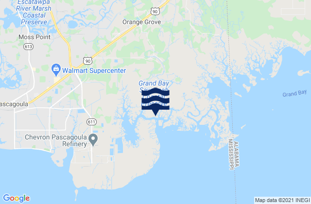 Carte des horaires des marées pour Point of Pines (Bayou Cumbest), United States