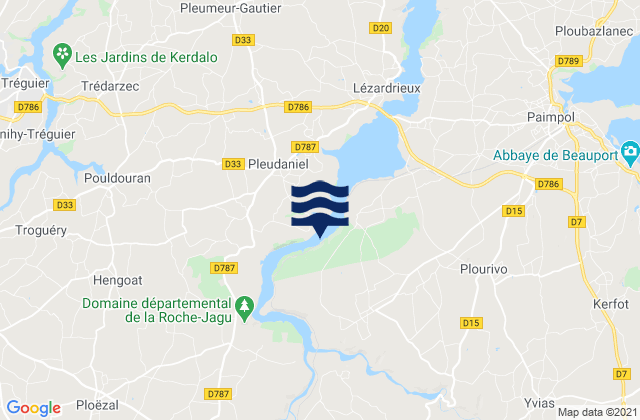 Carte des horaires des marées pour Pommerit-le-Vicomte, France