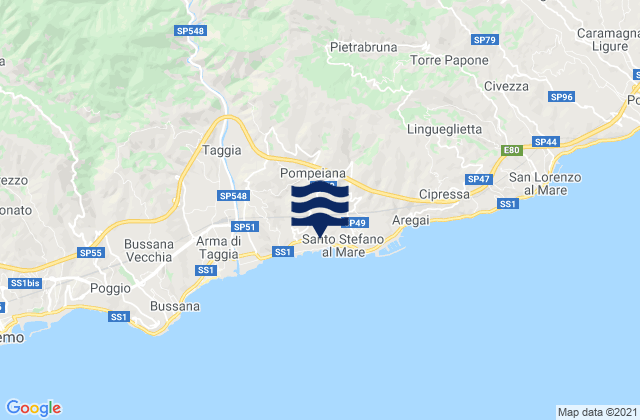 Carte des horaires des marées pour Pompeiana, Italy
