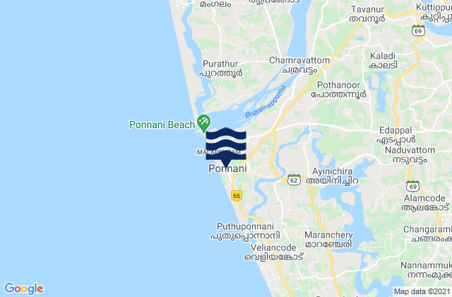 Carte des horaires des marées pour Ponnāni, India