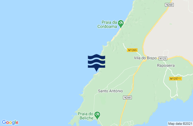 Carte des horaires des marées pour Ponta Ruiva, Portugal