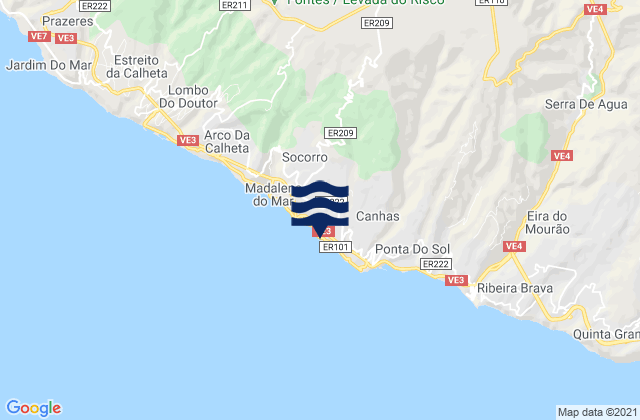 Carte des horaires des marées pour Ponta do Sol, Portugal