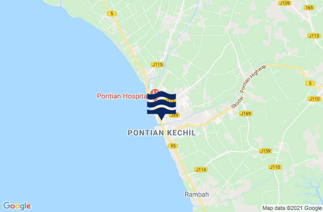 Carte des horaires des marées pour Pontian Kechil, Malaysia