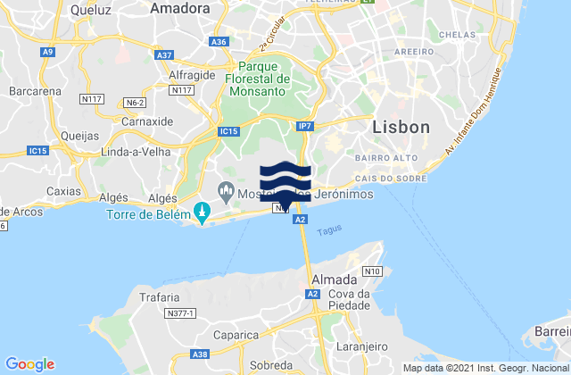 Carte des horaires des marées pour Pontinha, Portugal