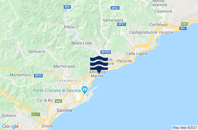 Carte des horaires des marées pour Pontinvrea, Italy