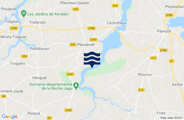 Carte des horaires des marées pour Pontrieux, France