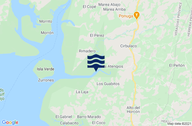 Carte des horaires des marées pour Ponuga, Panama