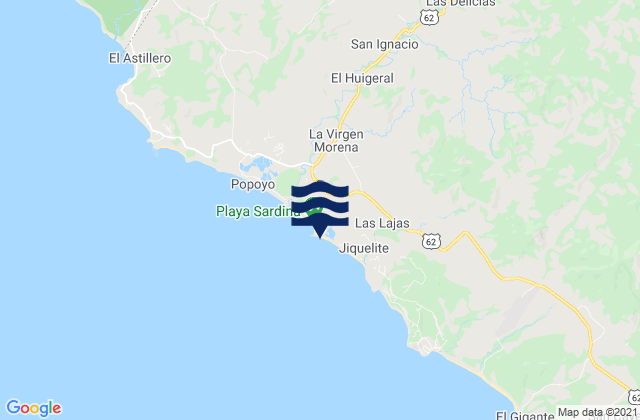 Carte des horaires des marées pour Popoyo, Nicaragua